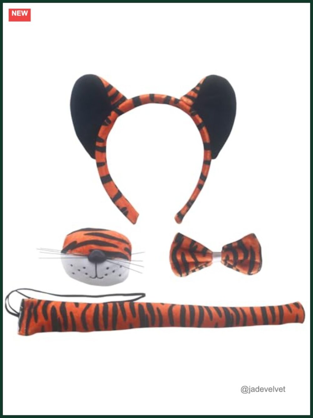Tiger Ears Headband Nose Bow Tie Tail Set Cosplay Party Costume Accessories